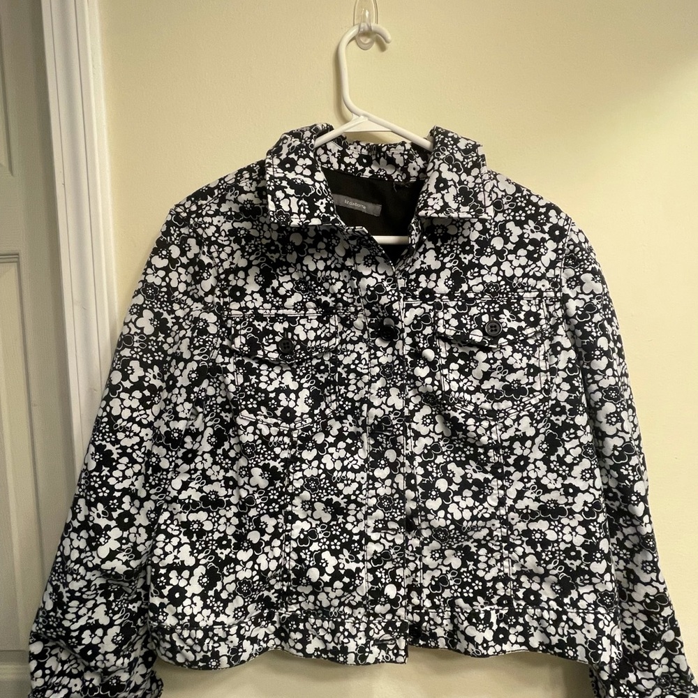 Black and white floral denim jacket